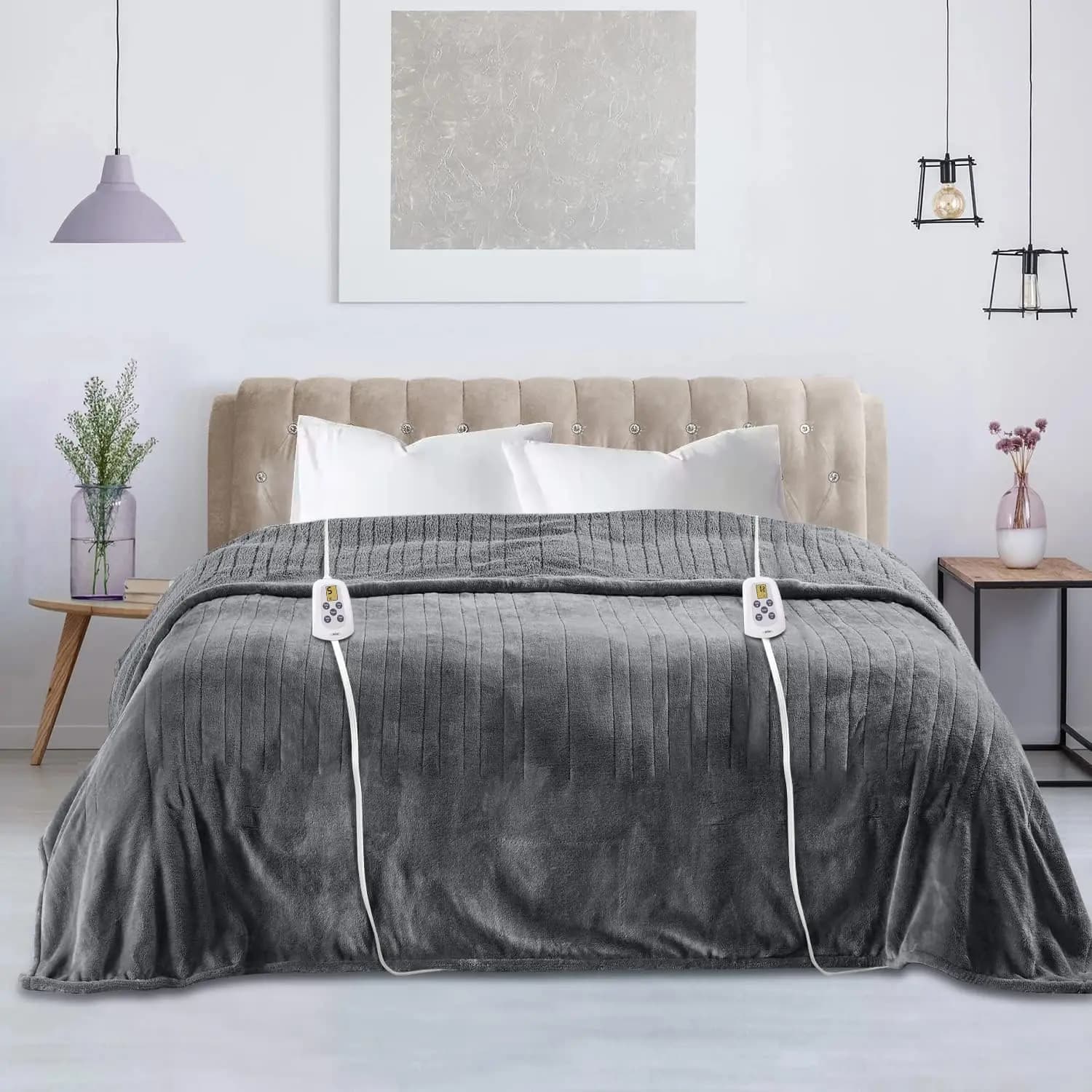 Coperta riscaldata king size con doppio controllo, 10 livelli di calore, timer di spegnimento automatico, certificata ETL e 5 anni di garanzia