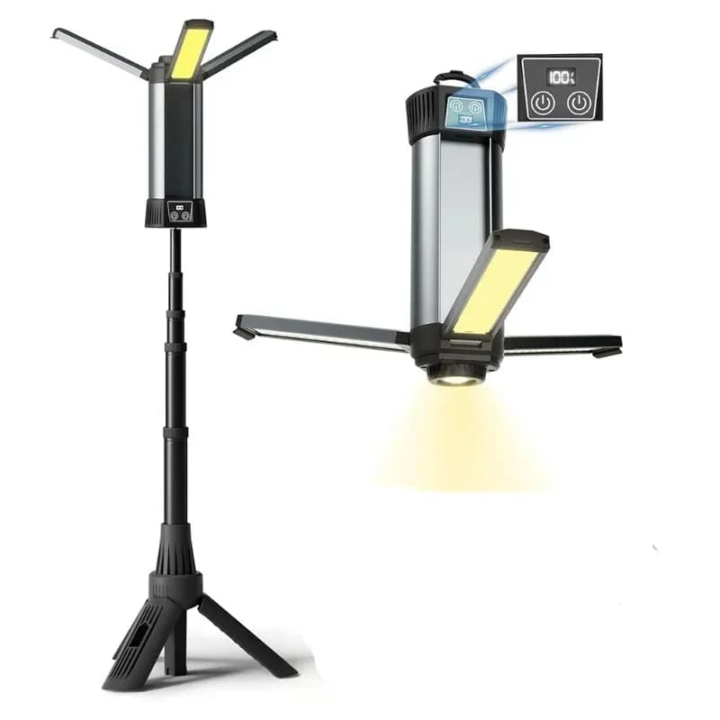 Lampada da Lavoro LED Dimmerabile Ricaricabile, Luce da Campeggio Senza Fili con Treppiede Staccabile, Illuminazione Portatile Regolabile per Esterni