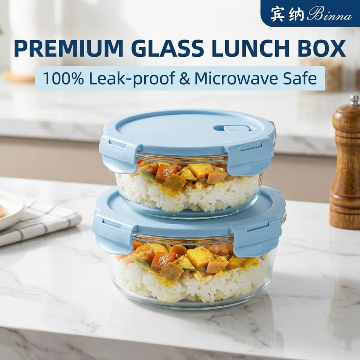 Glass Containers for Foods with Covers, Suitable for Microwave and Refrigerator, Airtight Bento Containers, Heat Resistant Glass for Pasti Preparation