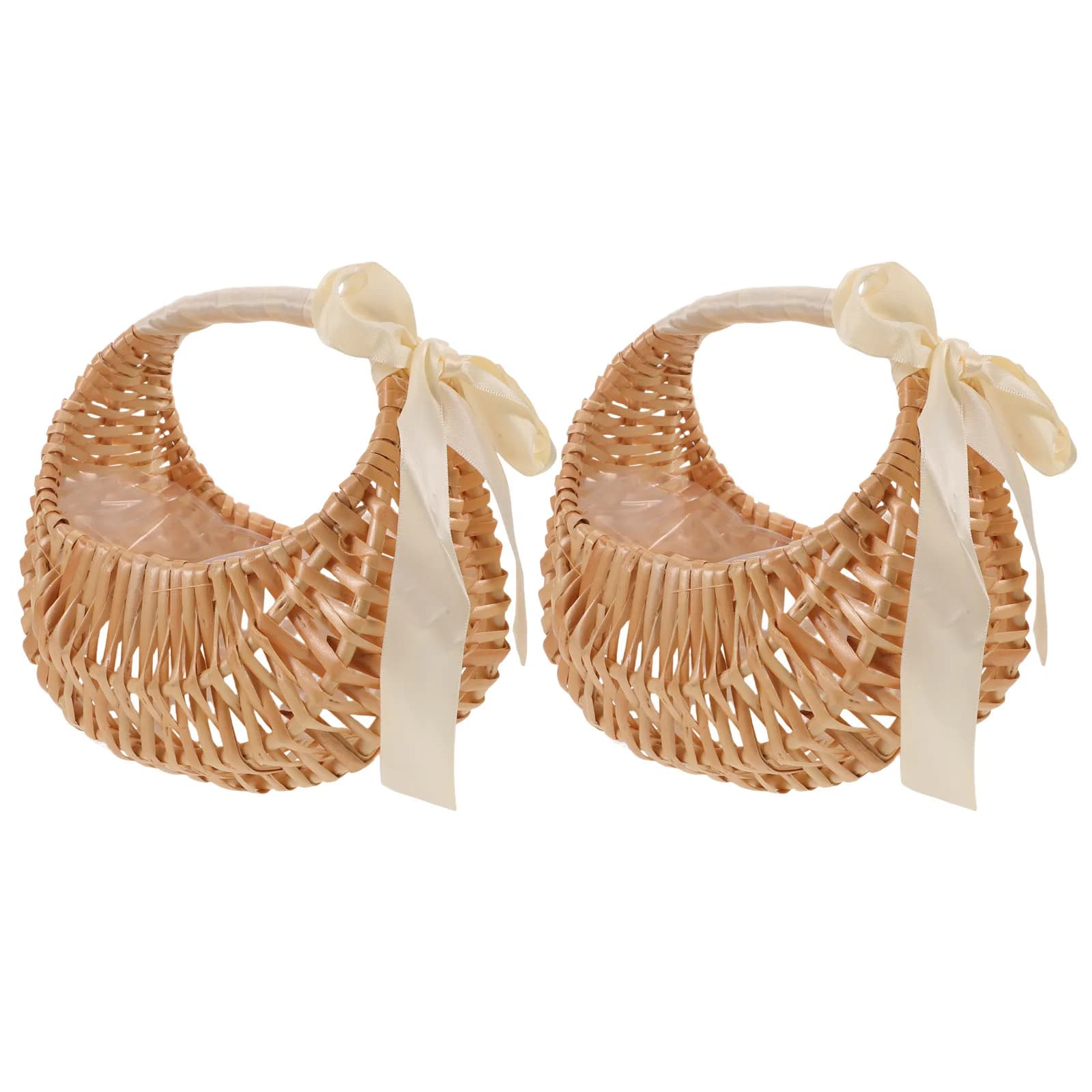 2Pcs Rustic Flower Basket Handwoven Willow Lightweight Wedding Basket for Rings Petals Confetti Toss Rustic Decor