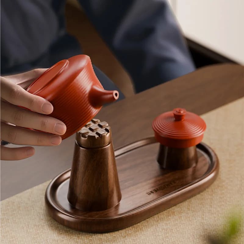 KAMJOVE Teapot Storage Rack,Kung Fu tea Set Accessories Set,Creative Walnut Wood Solid Carving Tea Pot Drying Rack