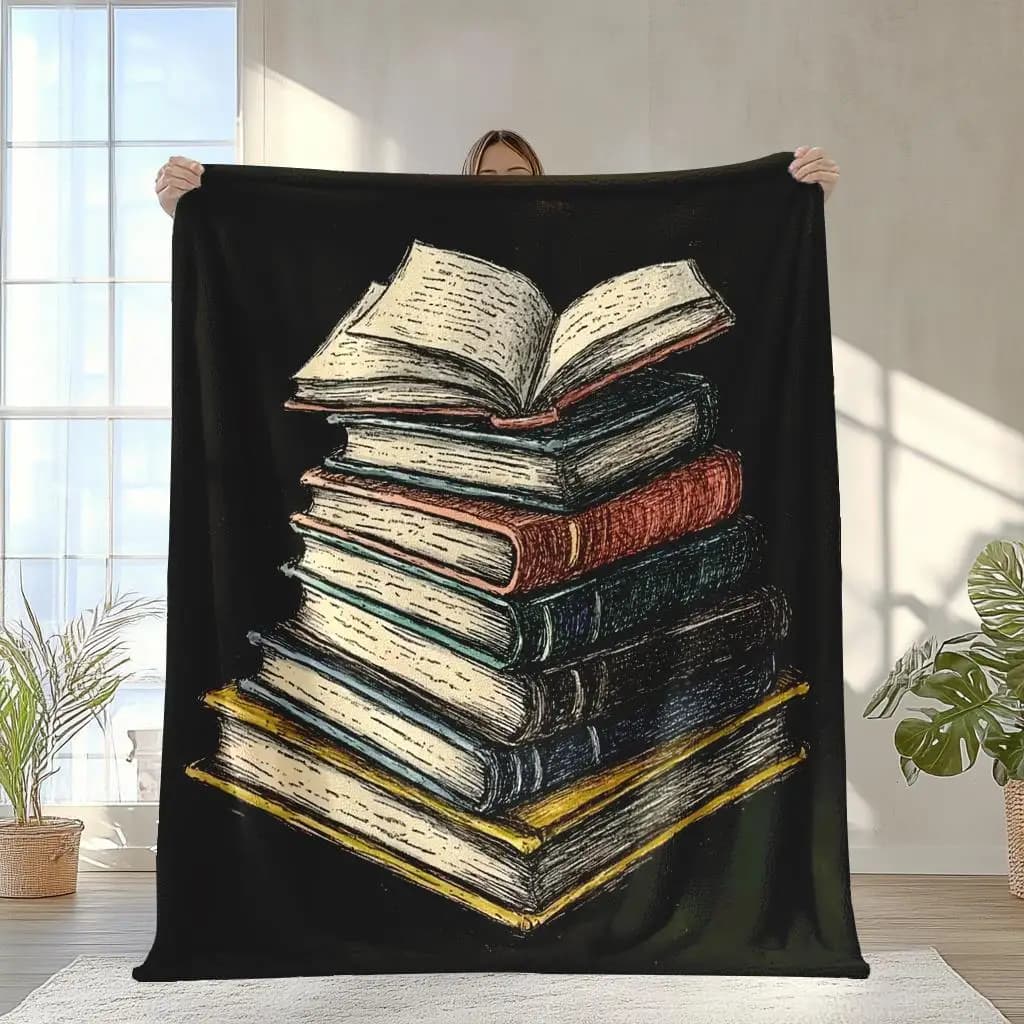 Black book pile pattern Flannel printed blanket suitable for all seasons suitable for living room office sofa and travel