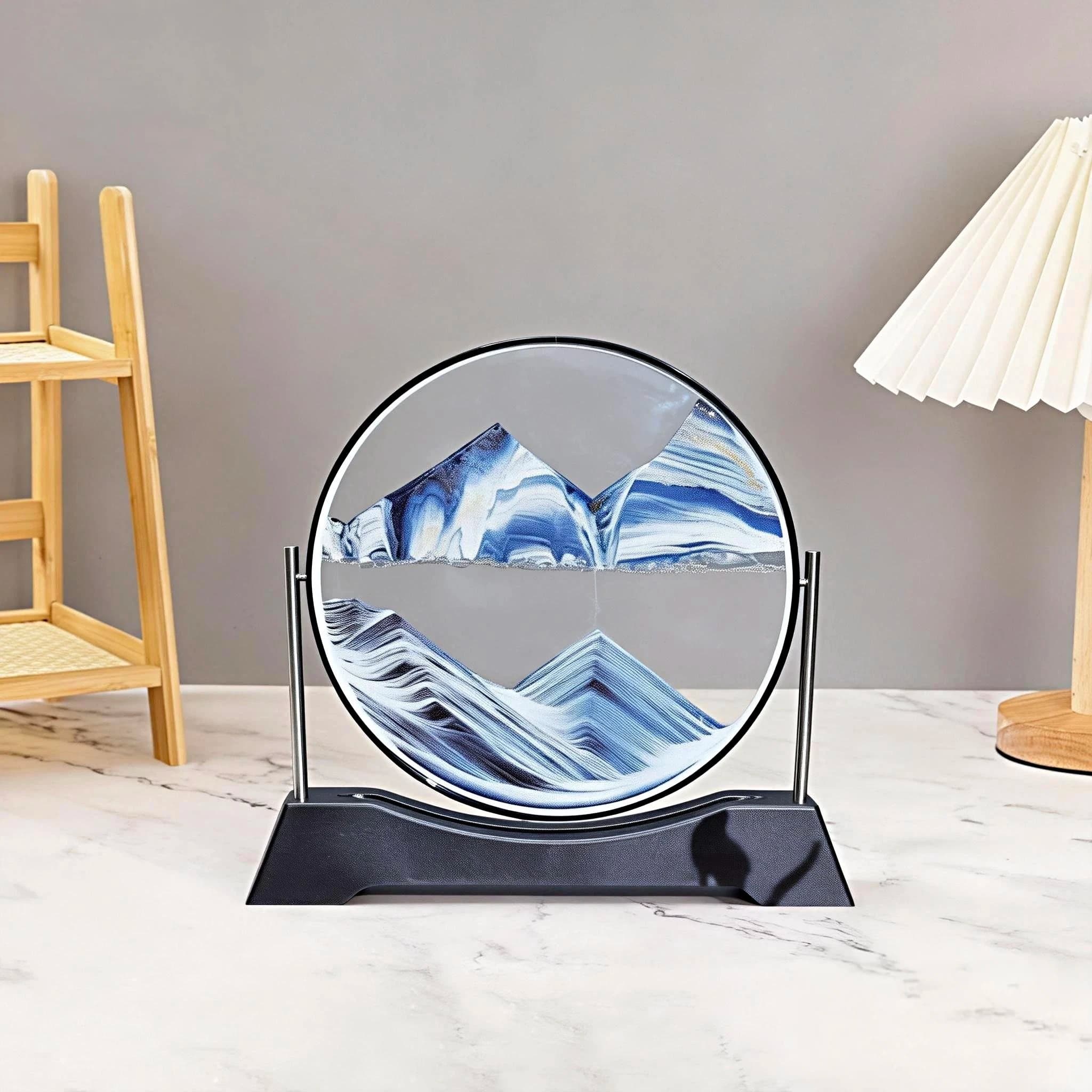 Quadro di Sabbia in Movimento Rotante, Dipinto di Sabbia Fluida, Clessidra 3D in Vetro Rotondo, Decorazione per Ufficio e Casa, Idea Regalo