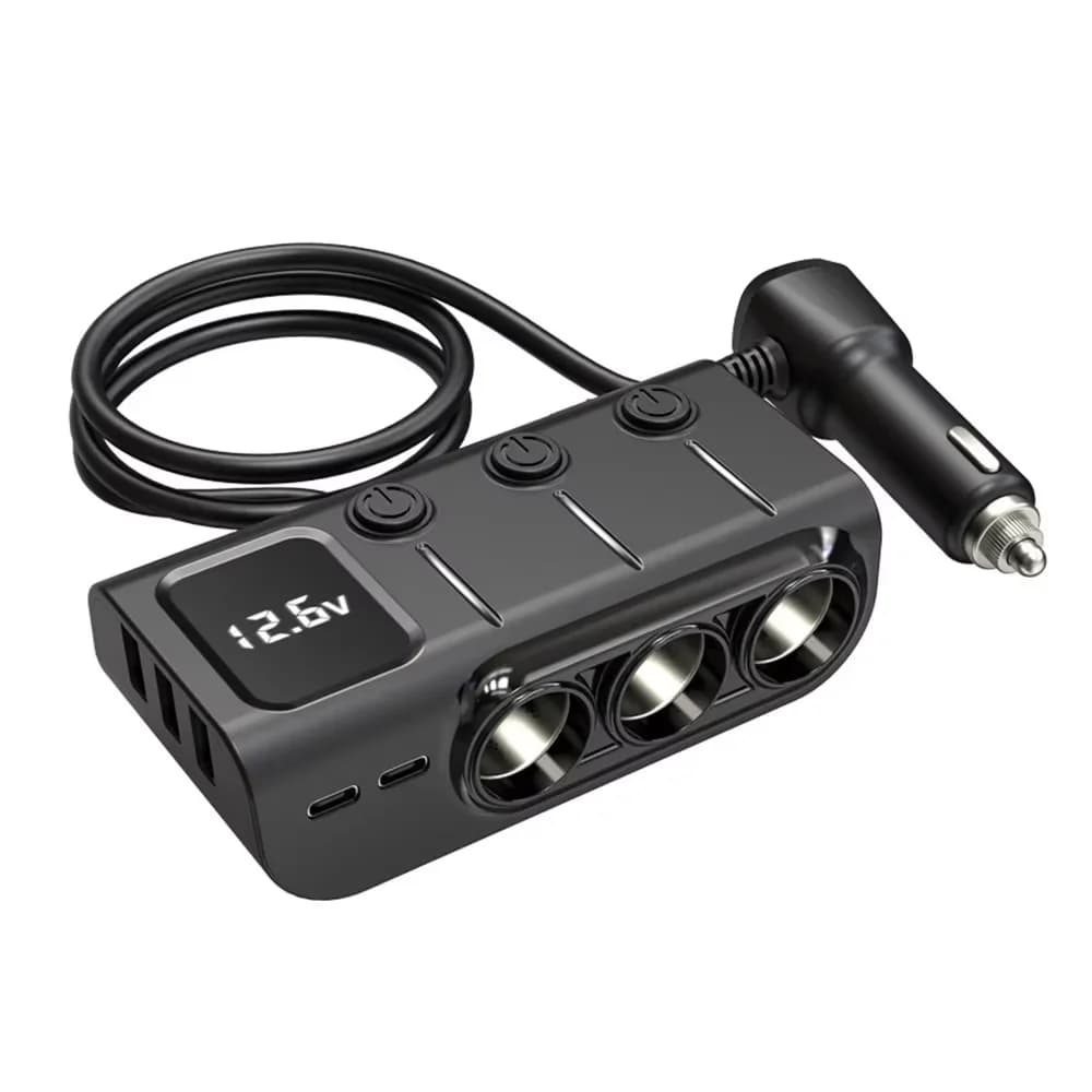 3 in 1 120W car lighter adapter with three USB sockets, 12V 24V splitter, quick LED charger for iPhone, GPS, Dashcam