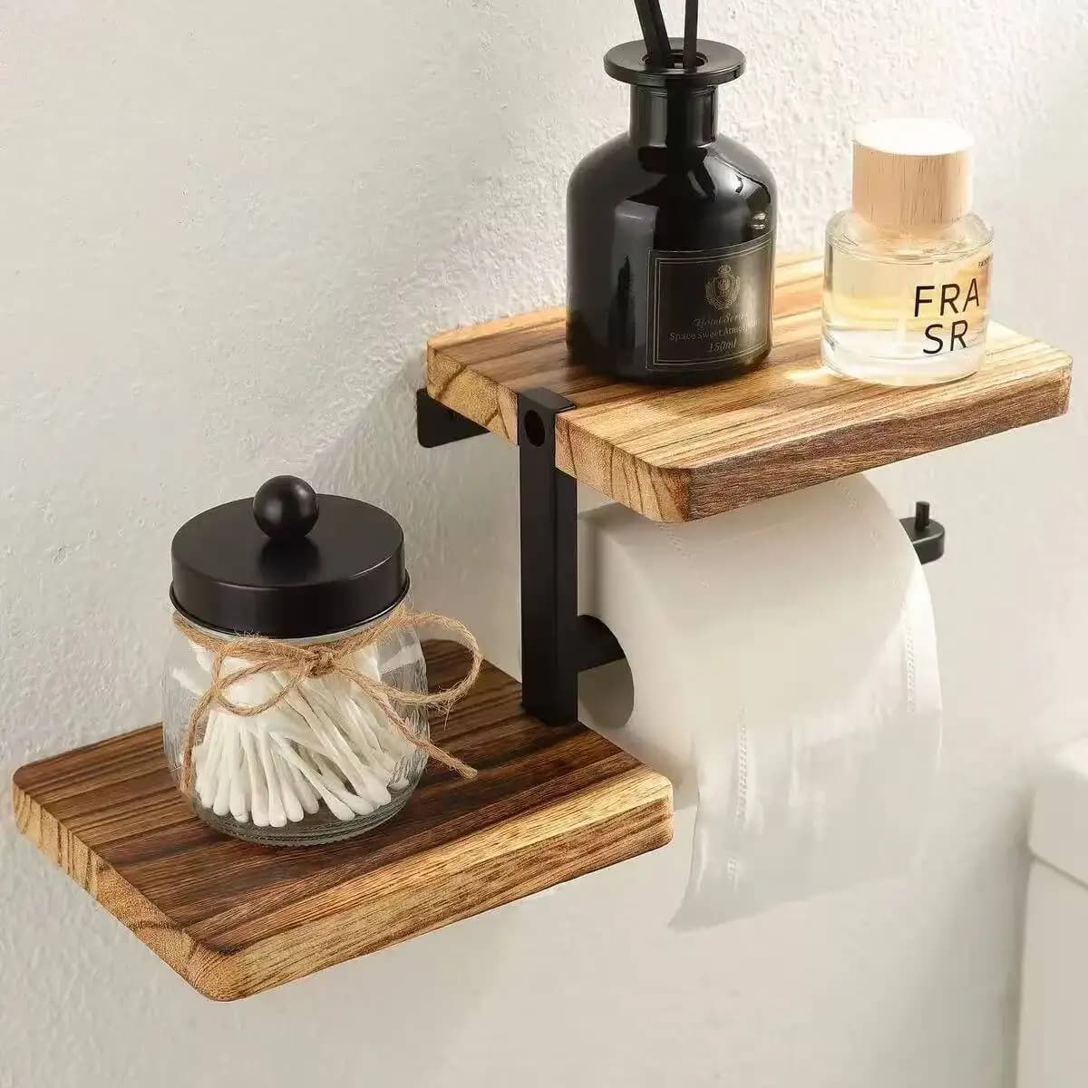 1 pezzo di carta da parati per bagno a parete in legno, porta carta igienica, dispenser per rotoli di carta igienica, accessori da cucina