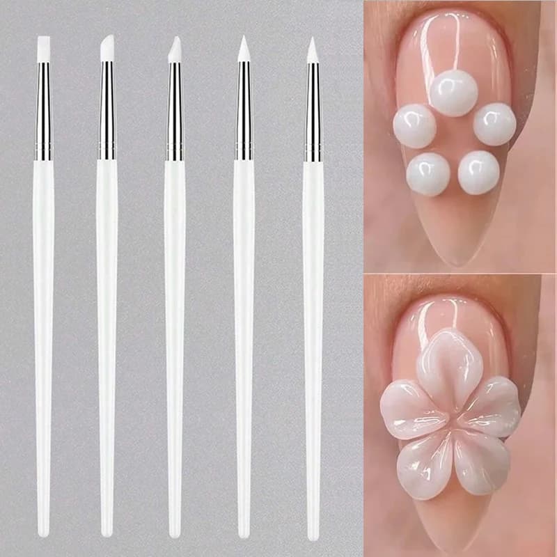 Set of 5 Silicone Brushes for Nails, 3D Decoration Tools, UV Gel Brushes, Professional Manicure Accessories ♪