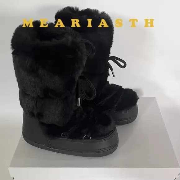2026 Winter Snow Boots Women Ski platform Boots Luxury Fluffy Furry Fur Boots Female Warm Waterproof Platform Black Cotton Boots