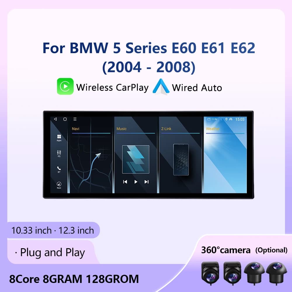 For BMW 5 Series E60 E61 E62 2004-2008 CCC/CIC System Wireless Apple CarPlay Android Auto car radio Interface Screen GPS BT WIFI