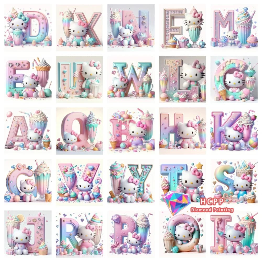 Cute Hello Kitty Cartoon Ice Cream Letter Diamond Drawing Kit Square Round Diamond 5D DIY Mosaic Handmade Art Gift Home Decor