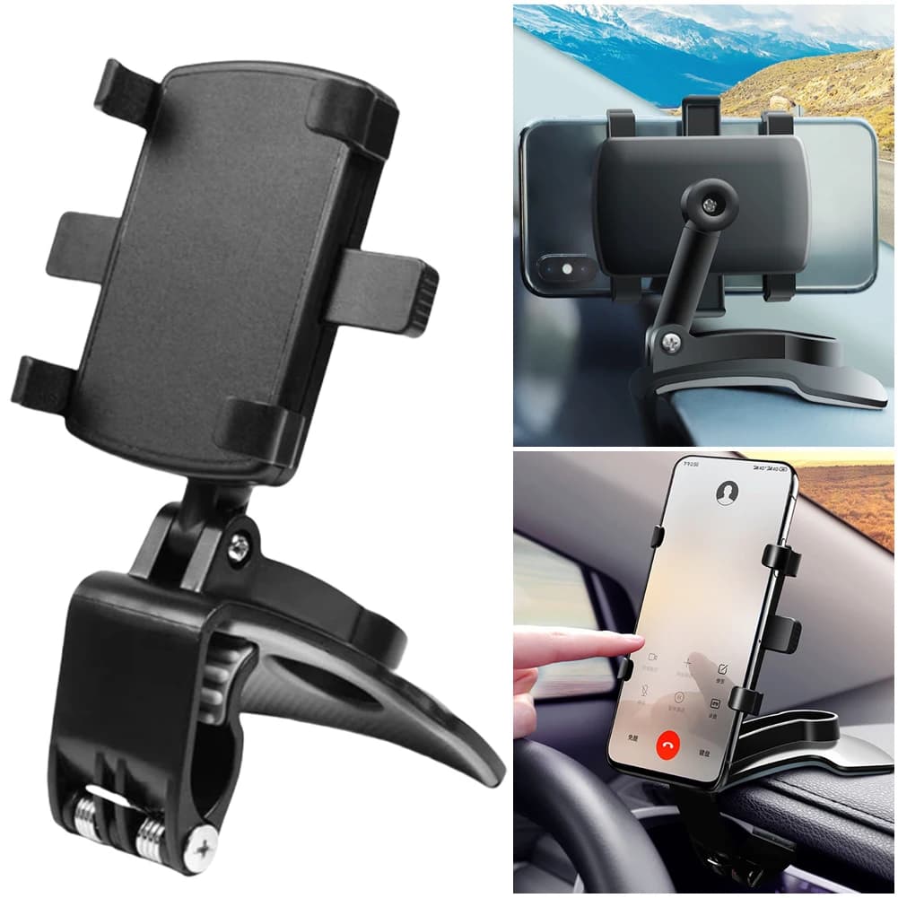 Supporto per cruscotto per auto Supporto per telefono cellulare per auto girevole a 360 gradi Supporto per telefono cellulare con clip a molla regolabile per cruscotto pieghevole