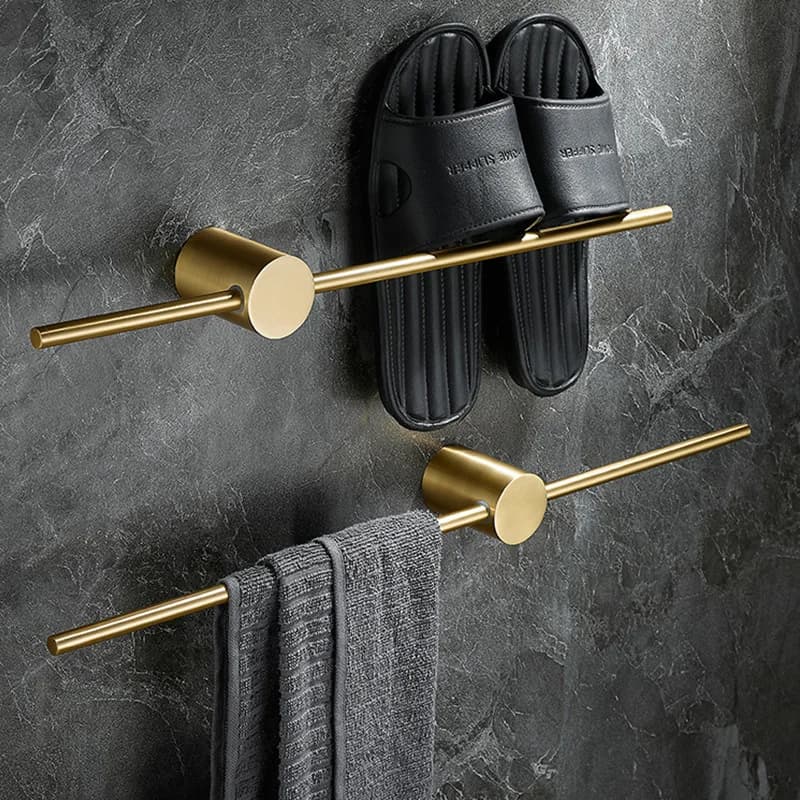 Solid Brass Towel Rack Minimalist Luxury Style Bathroom Single-Bar Towel Rod Brushed Gold Finish with Shoe Rack gun gray