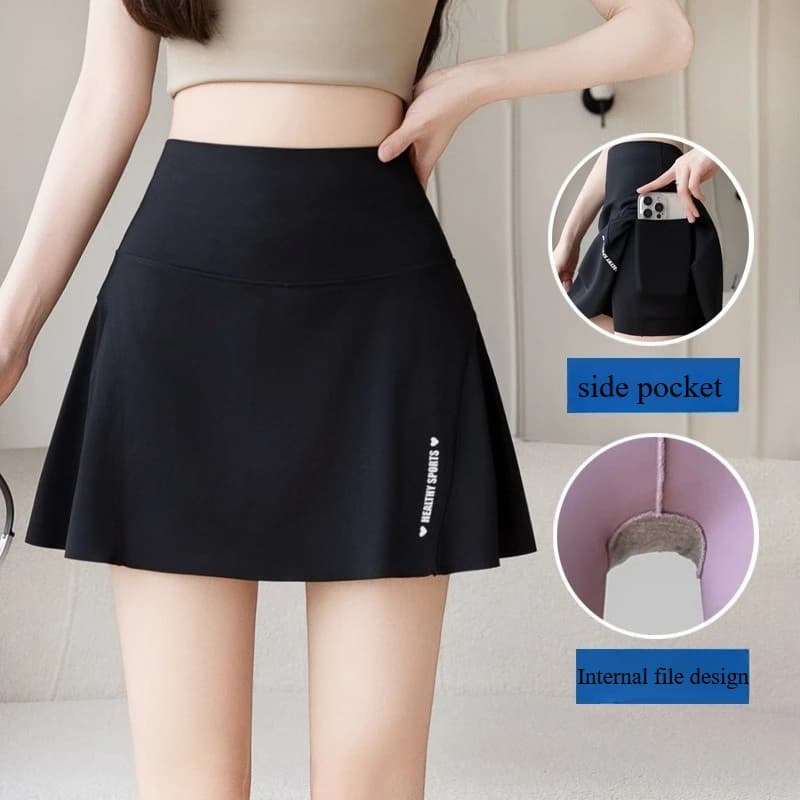 Women's High Waist Skirt Slim Stretched Shorts Prevent Light Loss Training Cycling Fast Drying Pleated Skirt Summer
