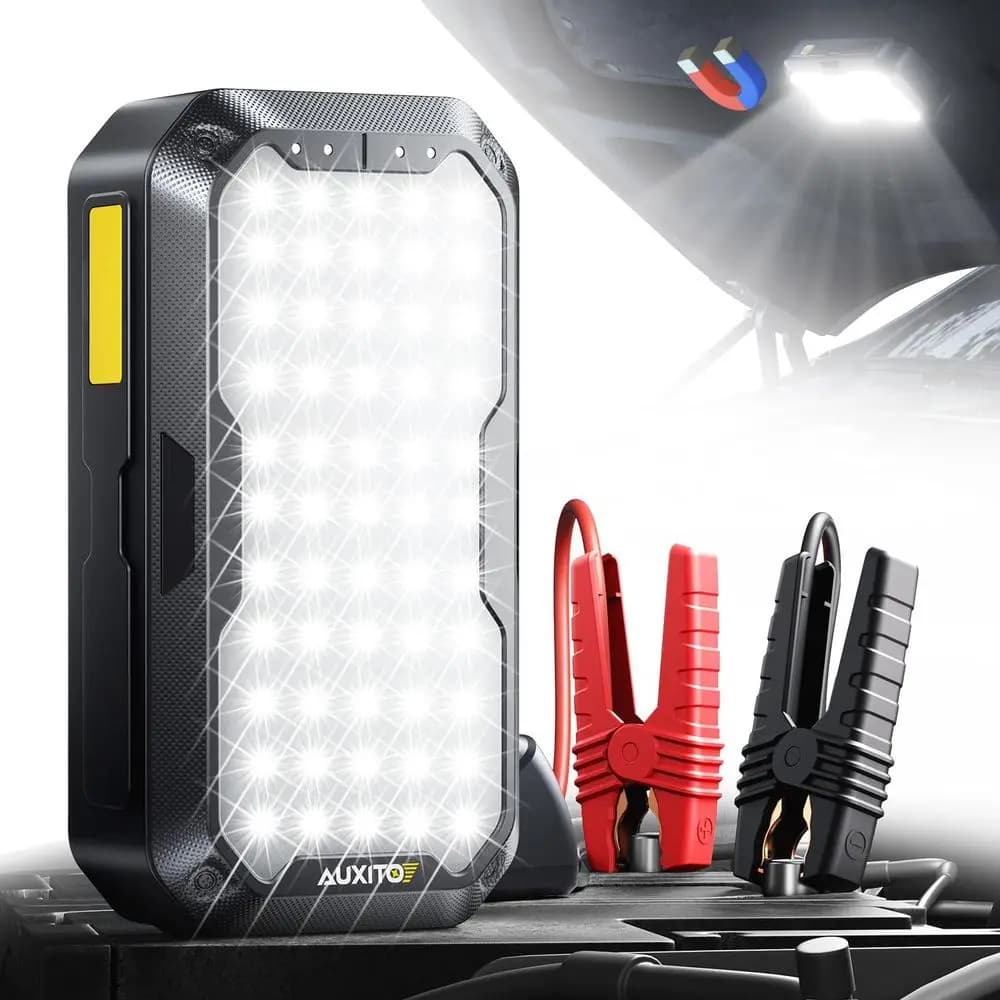 Avviatore d'emergenza portatile 4000A con luce da 2000LM, jump box 12V, 4 luci LED e cavi di avviamento