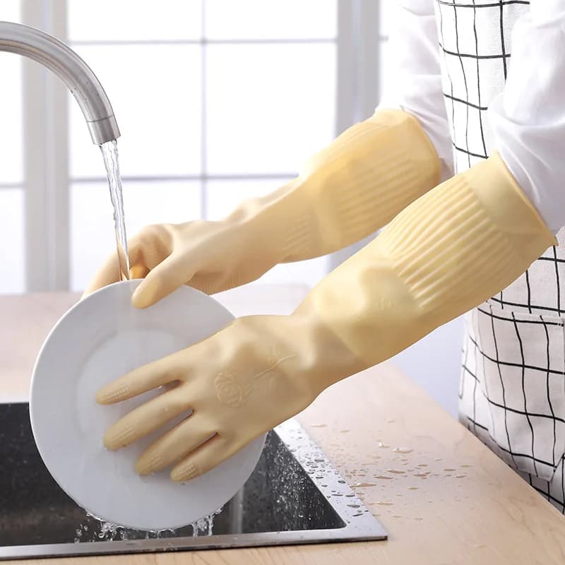 Guanti da lavanderia per uso domestico da 38 cm Guanti da cucina in lattice per lavare i piatti Gomma ispessita allungata antiscivolo Resistente all'usura