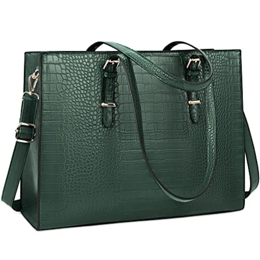 Laptop Bag for Women 15.6 Inch Crocodile Leather Tote Bag Water-resistant Work Briefcase Business Computer Shoulder Bag for Tra