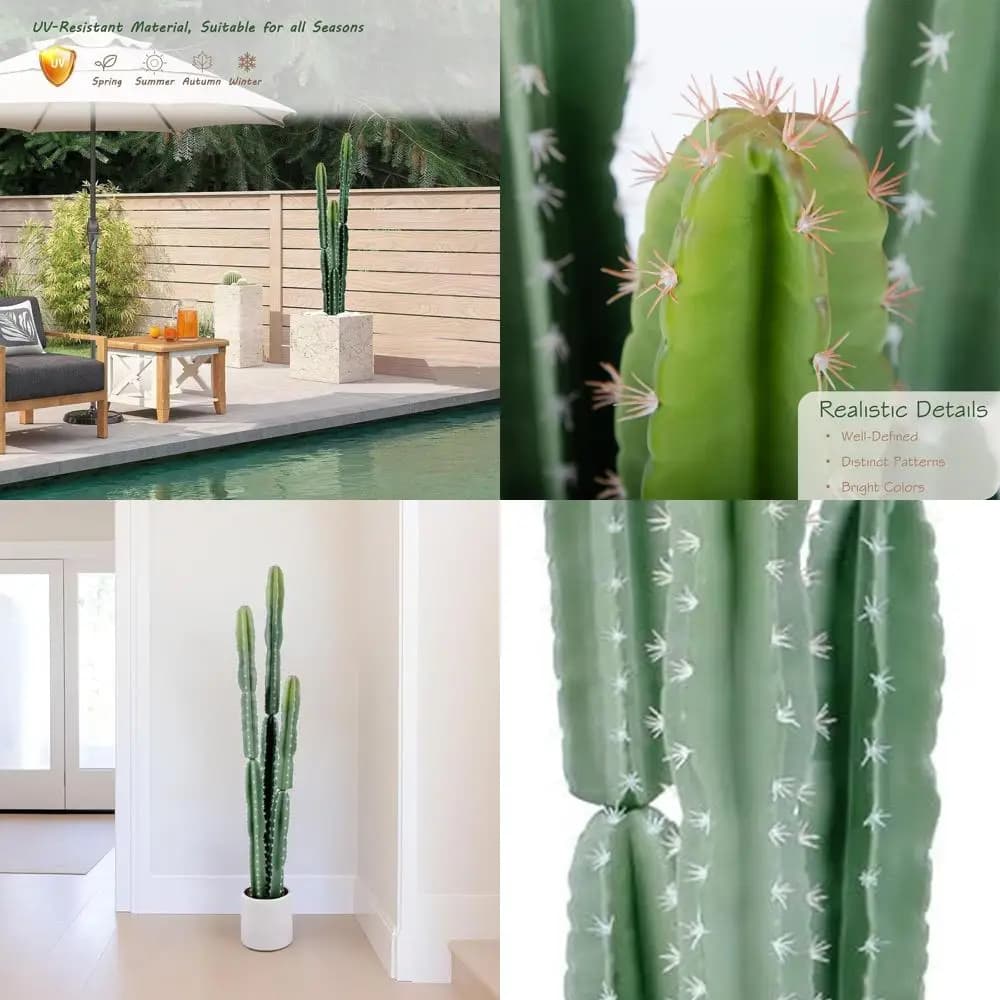 60 large artificial cactus with UV protection with black vase - Realistic fake plant for indoor and outdoor spaces