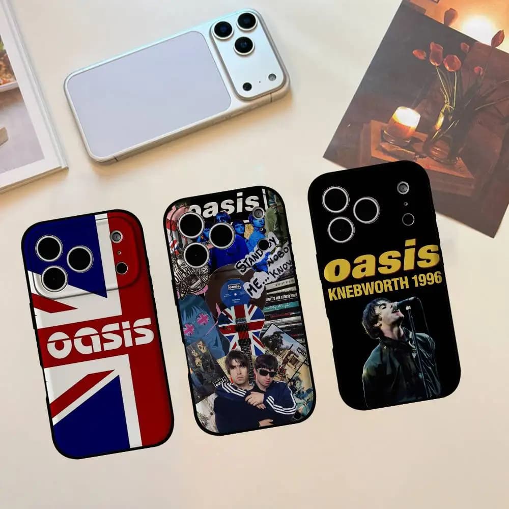 Cover Morbida Nera per iPhone 17 16 15 14 13 12 11 X XR XS Plus Pro Max Mini - Edizione Band O-Oasis-A