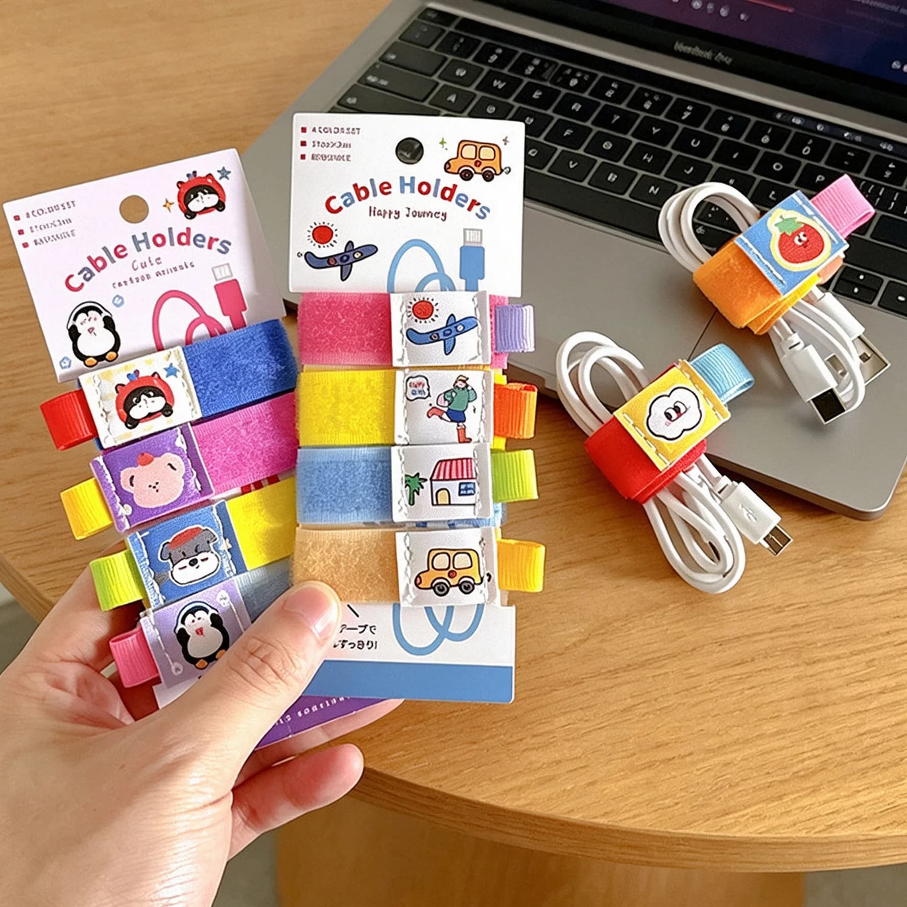 Portable Cable Organizer Straps for Travel Office Desk Setup Cute Hook Loop Wire Management Accessories