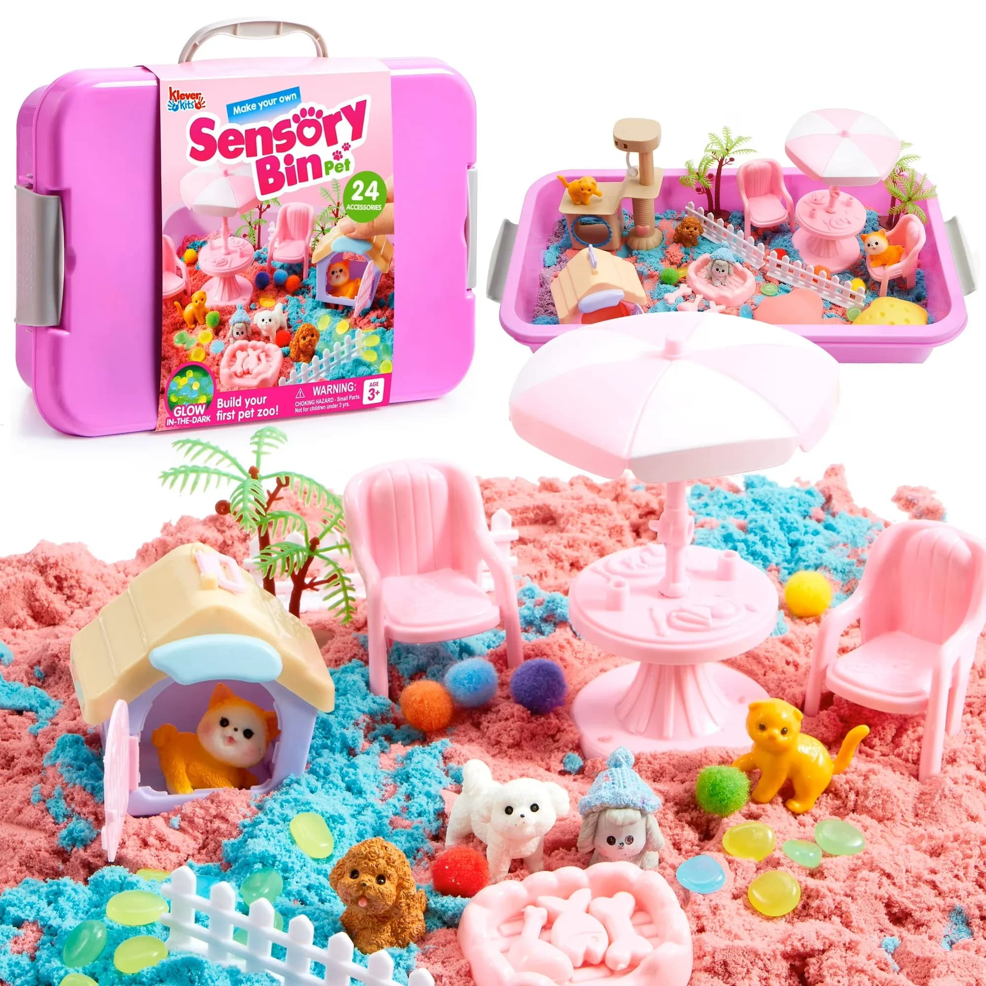 JOYFY Giocattolo per Bambini, Sabbiera a Tema Animali Carini, Contenitore Sensoriale con Coperchio, Sabbia Bicolore per Attività di Apprendimento, Regalo di Compleanno e Natale