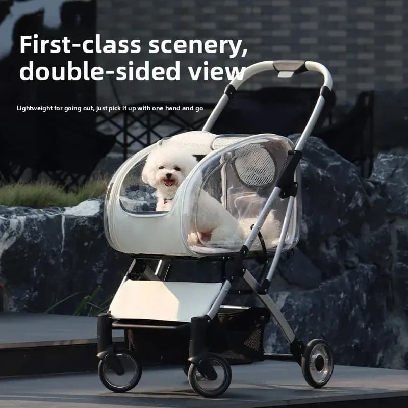 Transparent Pet Stroller Lightweight Foldable Detachable Portable Outdoor Carrier Small Medium Dogs Stroller Dog Walking Cart