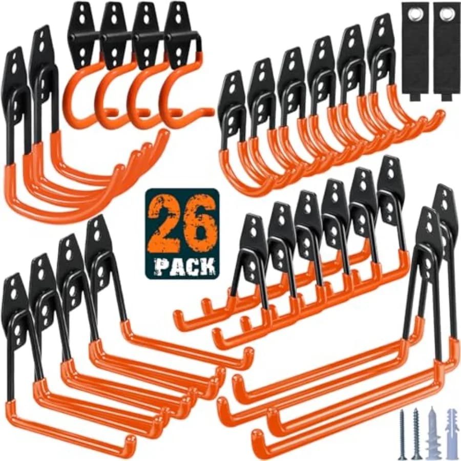 Ganci da Garage Resistenti in Acciaio con Rivestimento Antiscivolo, Organizzatore da Parete per Appendere Attrezzi Elettrici e da Giardino
