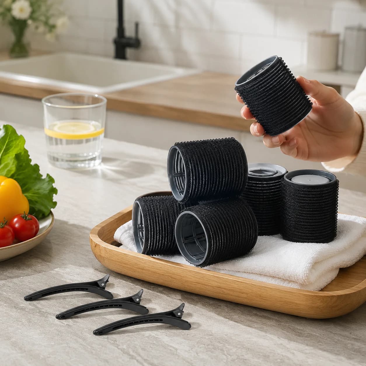 Set da 12 Pezzi: Ferro Arricciacapelli a Tubo Autoadesivo, Clip Magica per Capelli e Frangia, Strumento per lo Styling 200165144