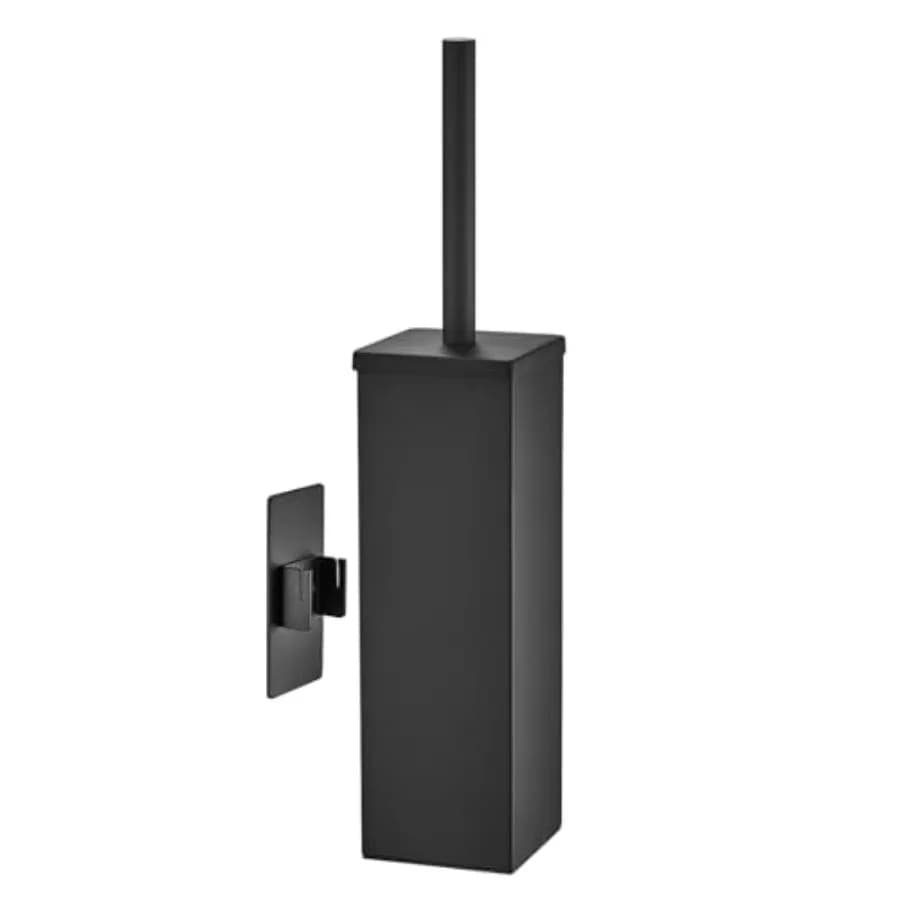 Scopino per WC in Acciaio Inossidabile Oro Spazzolato, Porta Scopino Quadrato con Base a Gancio Senza Foratura, Secchio Interno Rimovibile e Antispruzzo