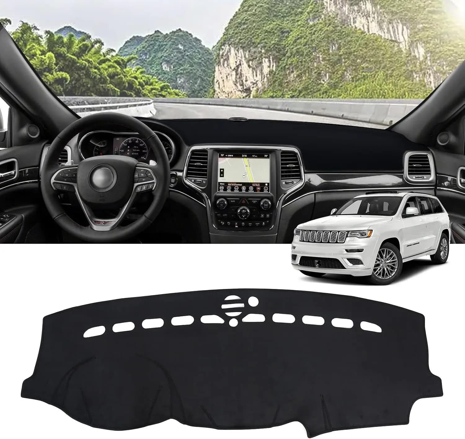 Flannel Dash Cover for Jeep Grand Cherokee 2011-2020 Dashboard Mat Center Console Accessories Not for L Model