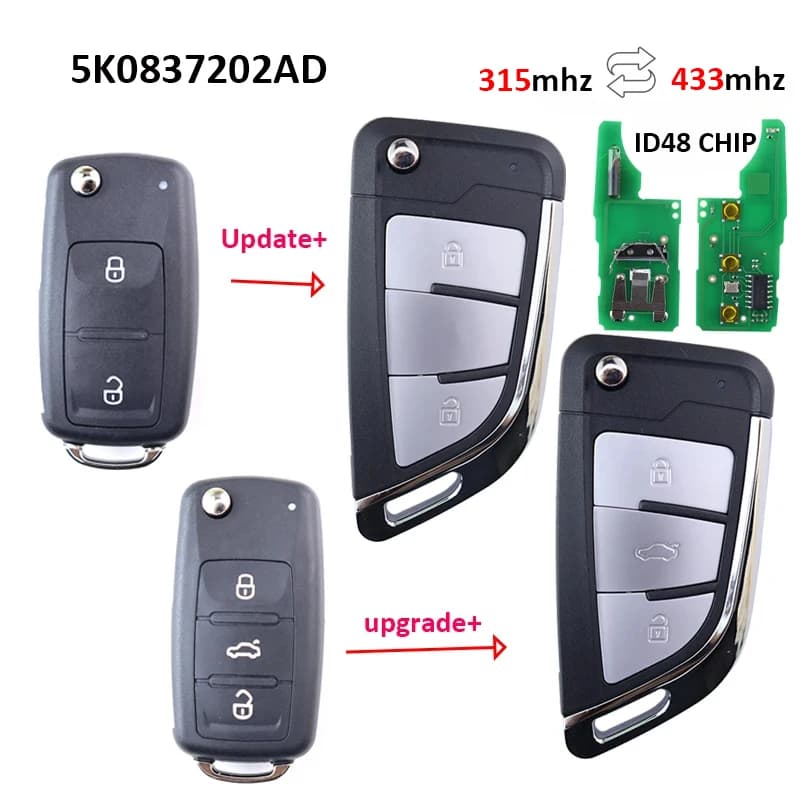 434/315MHZ ID48CHIP Chiave A Distanza Dell'automobile per VW per VOLKSWAGEN Caddy Eos Golf Jetta Beetle Polo Up Tiguan Kombi Touran 5K0837202AD