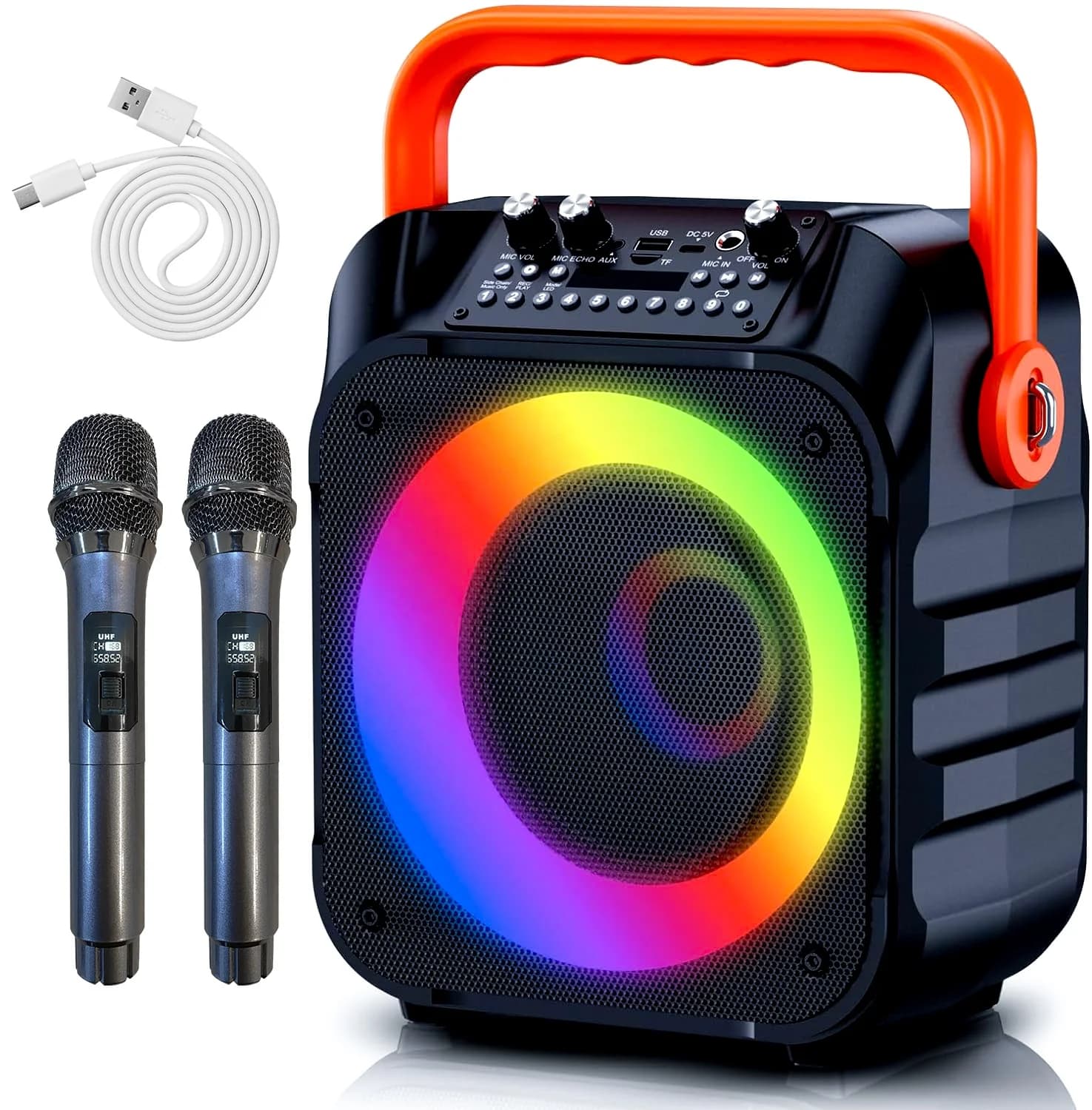2024 AMZ Best Seller Macchina per karaoke portatile con due microfoni wireless per Bluetooth Illuminazione a LED RGB per feste