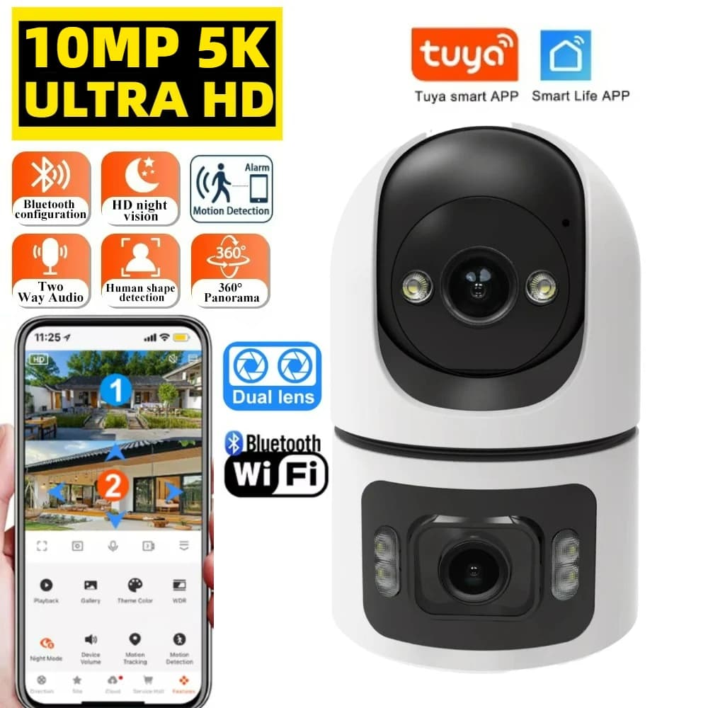 Doppia Lente 5K 10MP Tuya 8MP Baby Monitor WiFi PTZ Telecamera Auto Tracking Visione Notturna a Colori IP CCTV Telecamera di Sorveglianza Tuya