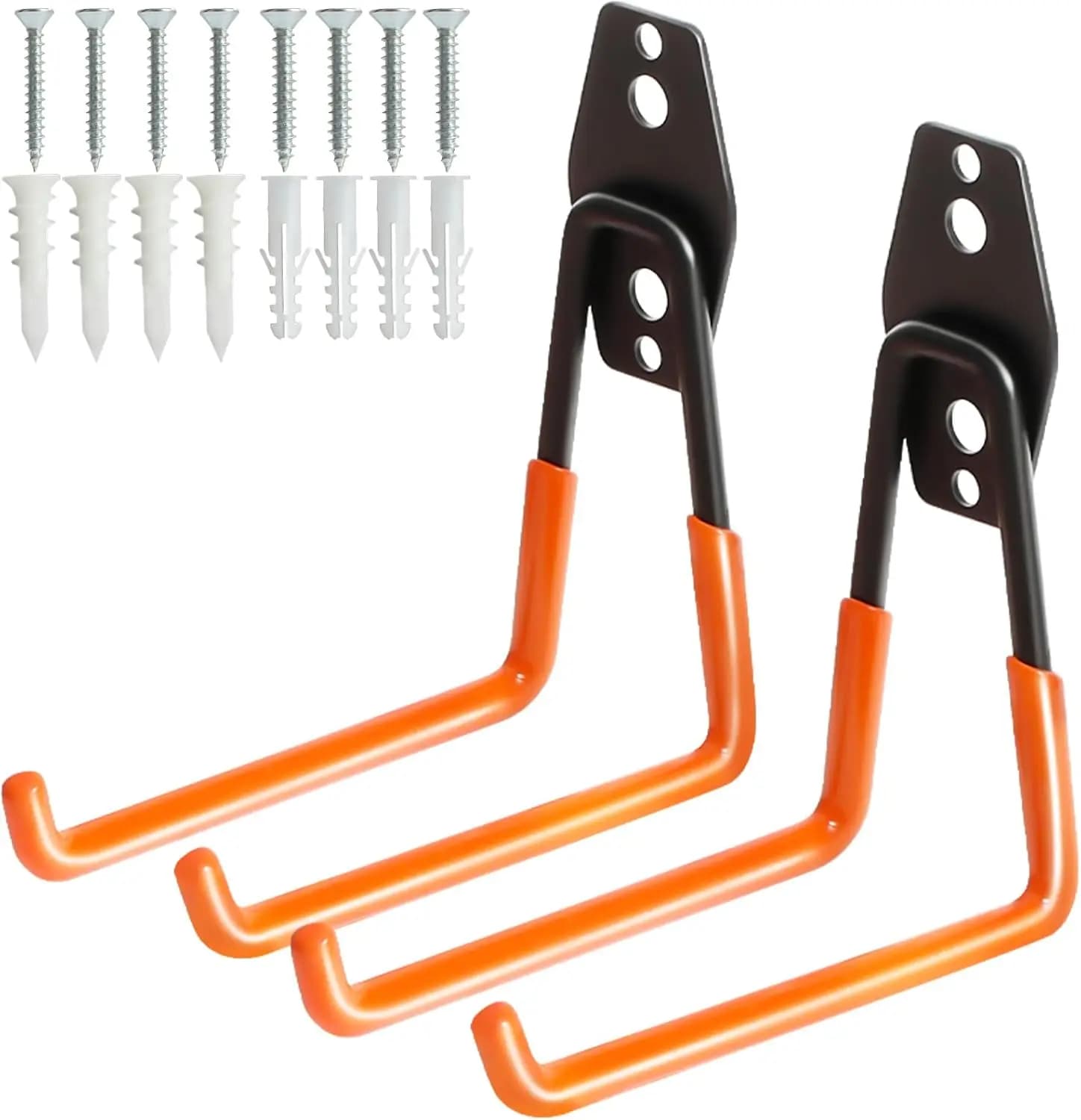 Heavy Duty Wall Hooks 2 Pack, 80 lbs Capacity, Garage Storage for Tools, Garden Hose, Ladder, Shovel, Indoor/Outdoor Organizer