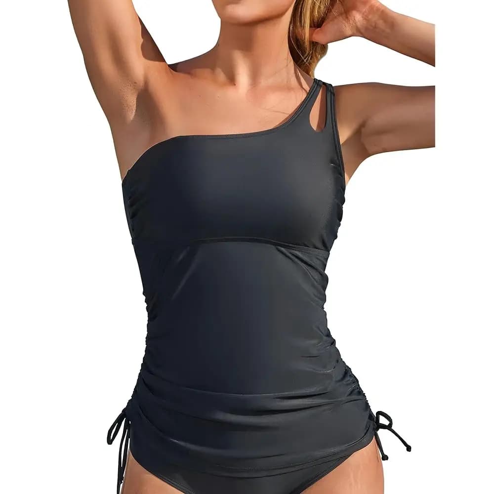 Top Tankini Monospalla da Donna 2026 con Controllo Pancia e Laccetti Laterali - Top da Bagno