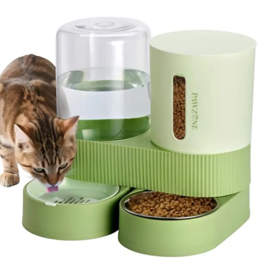 2 Pack Automatic Cat Feeder Stainless Steel Water Dispenser Gravity Food Feeder and Waterer Set with Pet Food Bowl for Small Me
