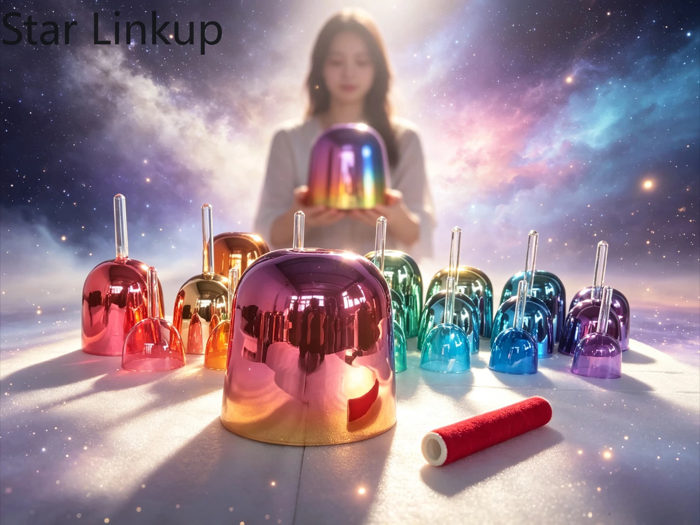 Star Linkup 8.5 Inch Gold Red Purple Plated Tibetan Singing Bowl, C Note for Root Chakra & C# for Sacral Chakra, Deep Resonance with Strong Vibrational Energy