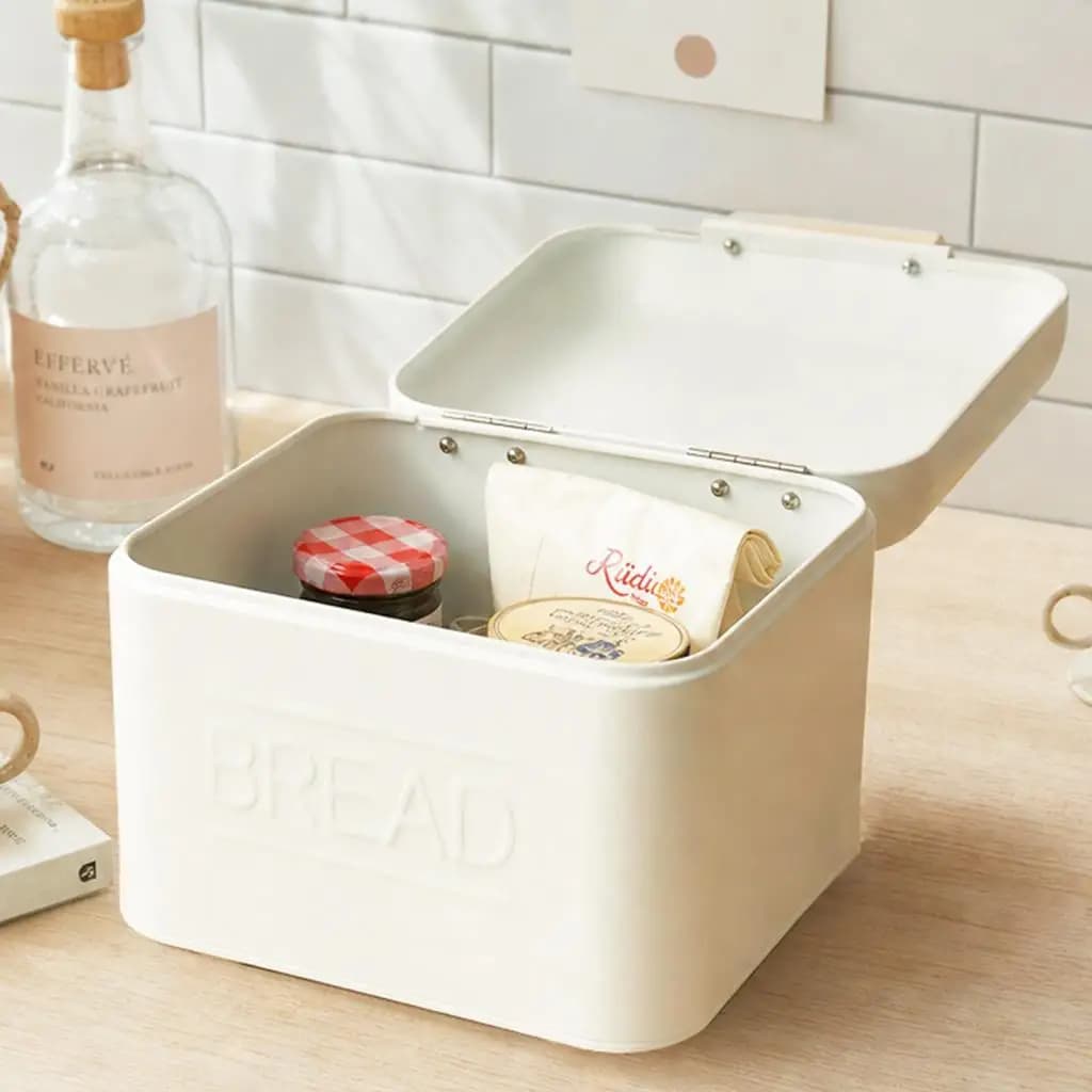Bread Box for Kitchen Countertop Galvanized Iron Storage Container Home Organizer with Handle Lid