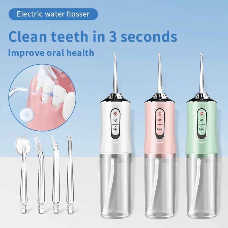 Portable electric toothbrush, water cup, USB rechargeable hydraulic toothbrush, 4 nozzles, 220ml, 3-speed cleaning mode