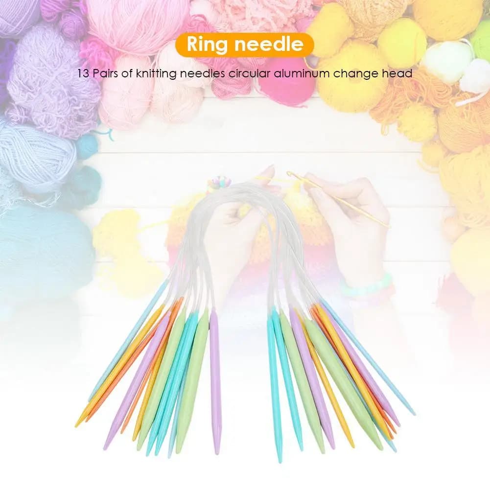 12 Pairs Plastic ABS Sewing Needles Set Change Head Circular Knitting Candy Color Needles Scarf Sweaters Woven Tool