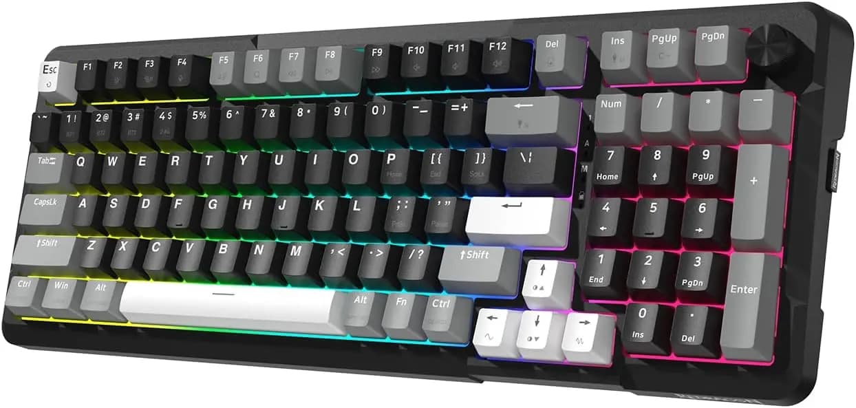 Tastiera Meccanica Wireless da Gaming con Manopola, Bluetooth 5.0/2.4GHz/USB-C Cablata, Retroilluminazione RGB, Switch Lineari Hot-Swappable