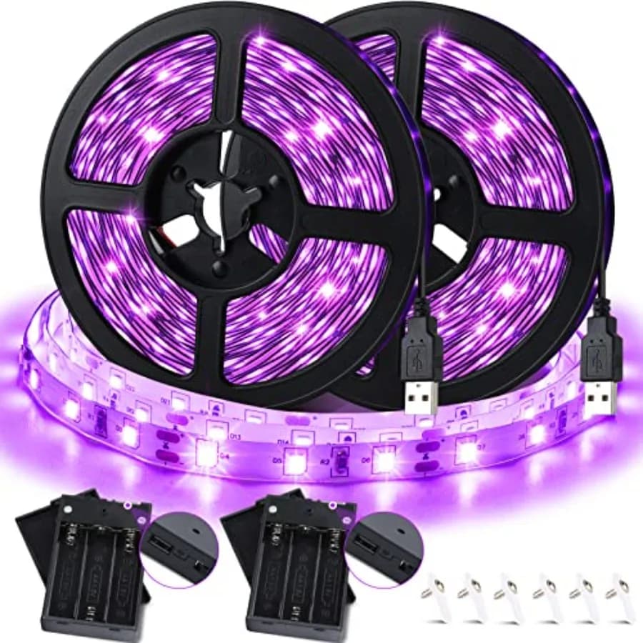 16.4Ft LED Black Light Strip, USB and Battery Operated Adhesive Blacklight Strip Fixture for Halloween Glow Neon Party Decor Do