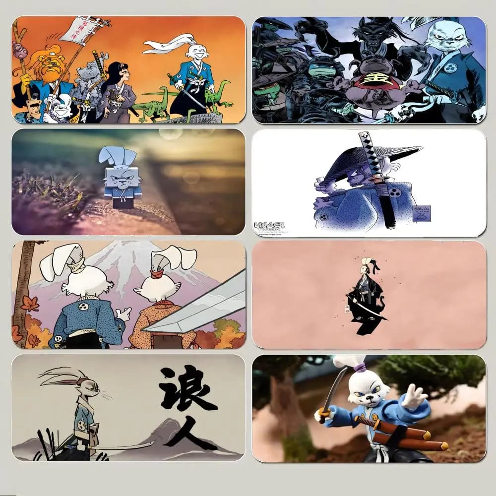 Tappetino per mouse classico a tema fumetto U-Usagi Yojimbo, tappetino per mouse da gioco di grandi dimensioni con bordo cucito spesso e antiscivolo