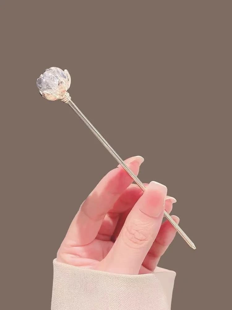 Crystal Lotus hair clip for woman, old style, new Chinese style, simple and modern hair clip for high range, flower-shaped hair clip, Hanfu