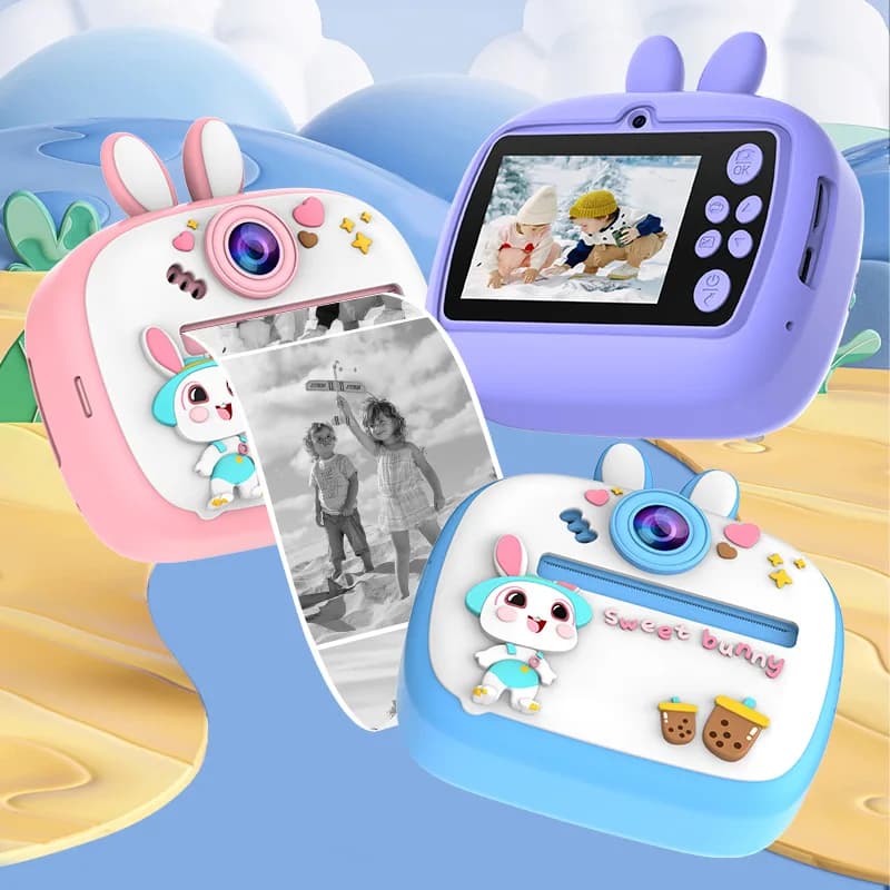 Simpatico cartone animato per bambini Fotocamera digitale Mini foto Fotocamera con stampa istantanea Stampa termica Videocamera HD 1080P per regalo di compleanno per bambini