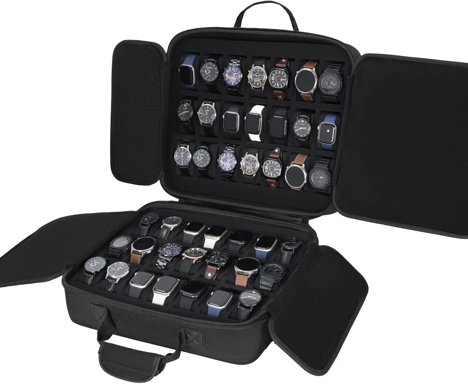 42 slot watch box, portable padded watch case