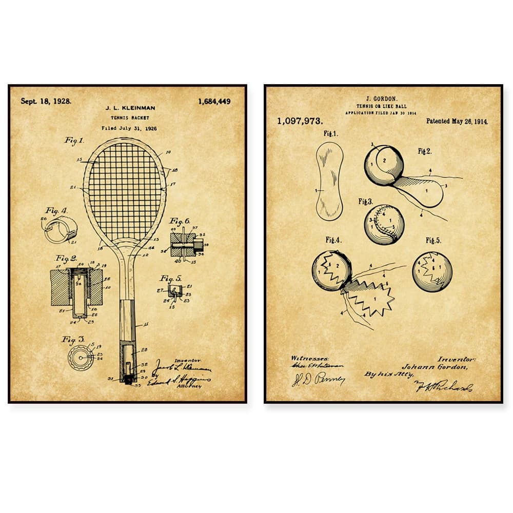 Tennis rackets, tennis patents, tennis patent posters and gifts printed on canvas for tennis fans.