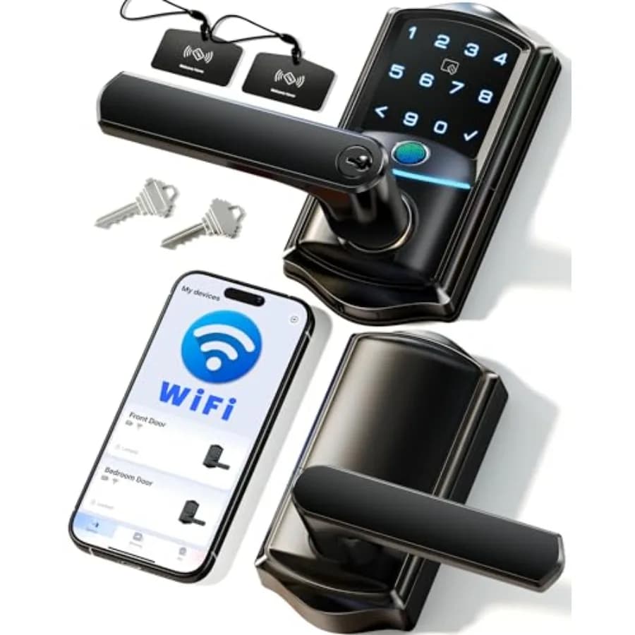 VE029 Serratura Intelligente WiFi con Maniglia, Ingresso Senza Chiave con Impronta Digitale, Controllo Remoto tramite App, Serratura Elettronica