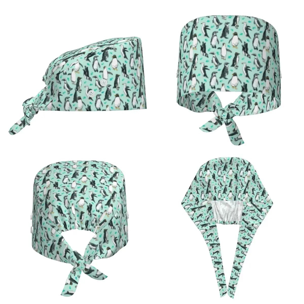 Lots Of Little Penguins On Mint Scrub Hat Doctor Working Surgical Cap Men Women Adjustable Nursing Caps for Dentist
