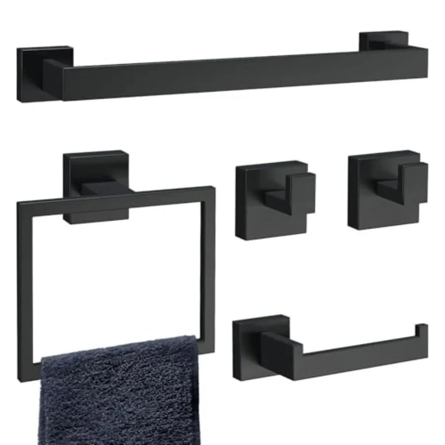Set di 5 Accessori per Bagno, Portasciugamani a Muro in Acciaio Inox SUS304, Porta Carta Igienica, Portasciugamani, Asciugamano