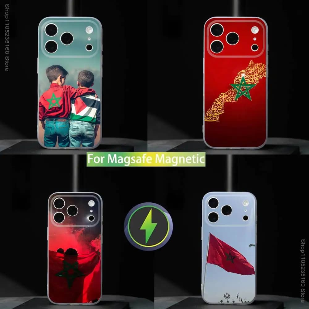 Passaporto bandiera Marocco per iPhone 17,16,15,14,13,12,11,Pro,Max,Plus,Mini,SE4,E magnetico per custodia per telefono wireless Magsafe