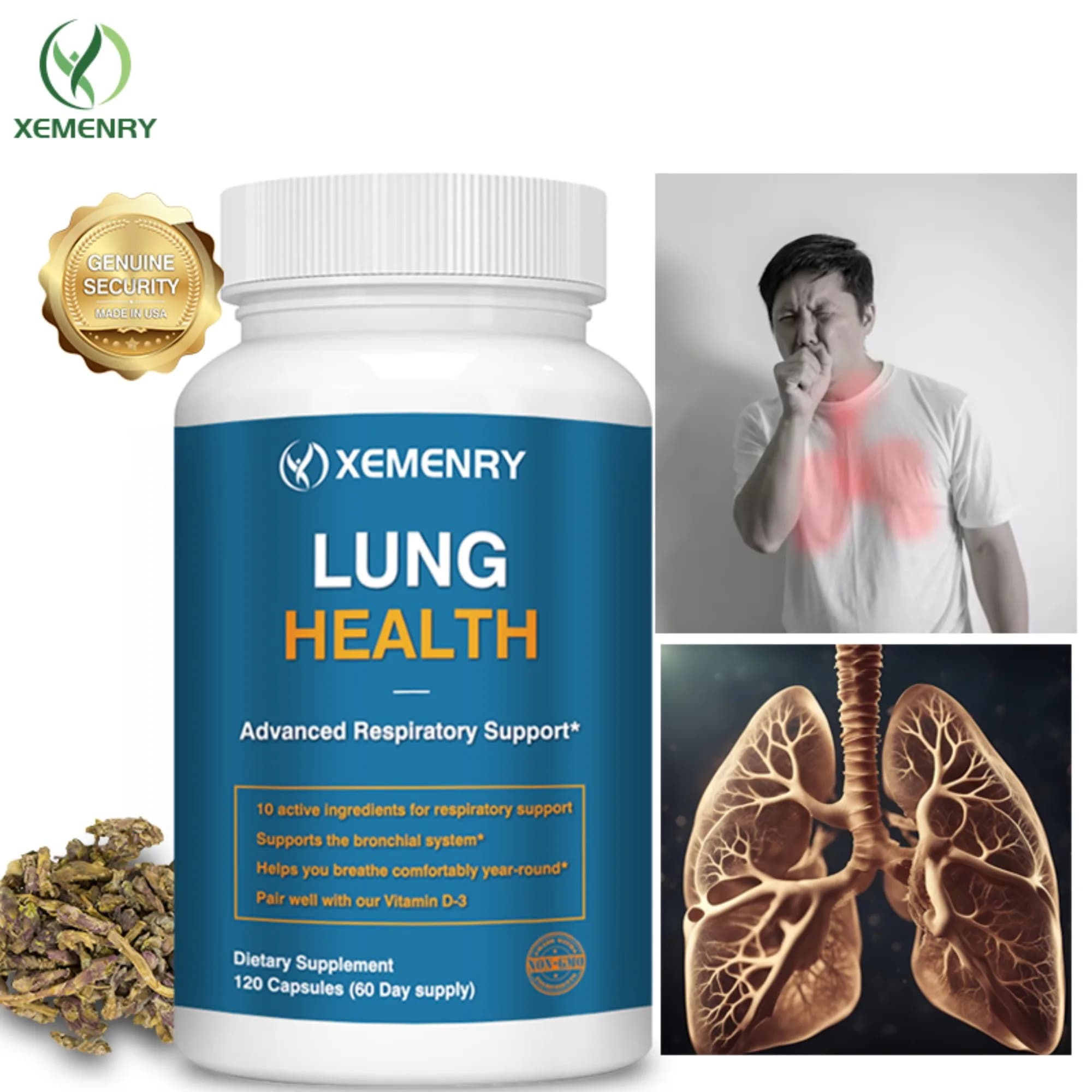 Lung support supplement - Pulmonary cleanser and detoxifying formula for bronchial and respiratory systems - 120 capsules